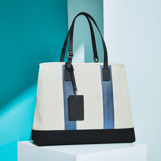 Ex large tote (two line print) - Off-white×Blue (two line)