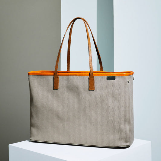 Large tote bag - Greige×Orange/Camel