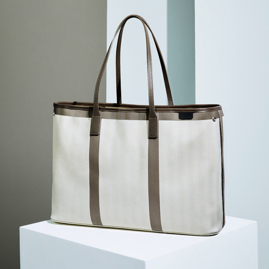 Large tote bag - Off-white×Taupe