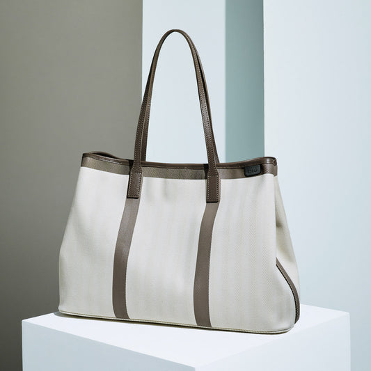 Large tote bag - Off-white×Taupe
