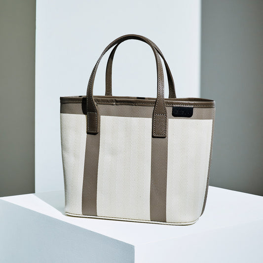 Small tote bag - Off-white×Taupe