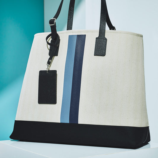 Ex large tote (center twotone print) - Off-white×blue/Navy (two tone)