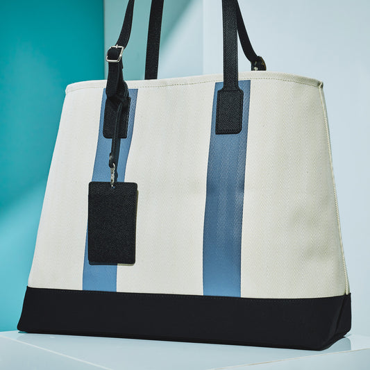 Ex large tote (two line print) - Off-white×Blue (two line)